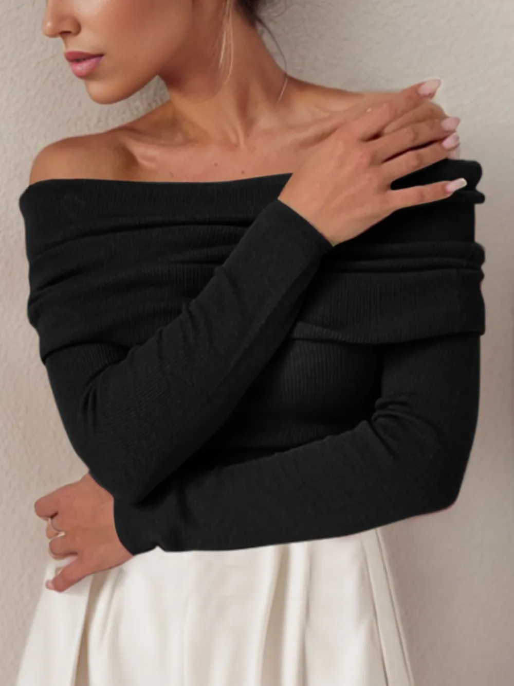 Off-Shoulder Long Sleeve Sweater, image 11