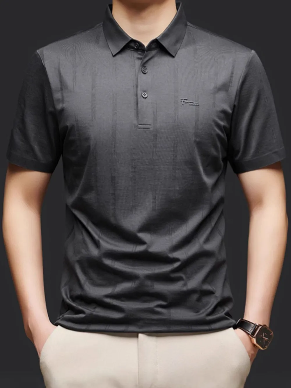 Men's Plus Size Button Detail Short Sleeve Polo, image 2