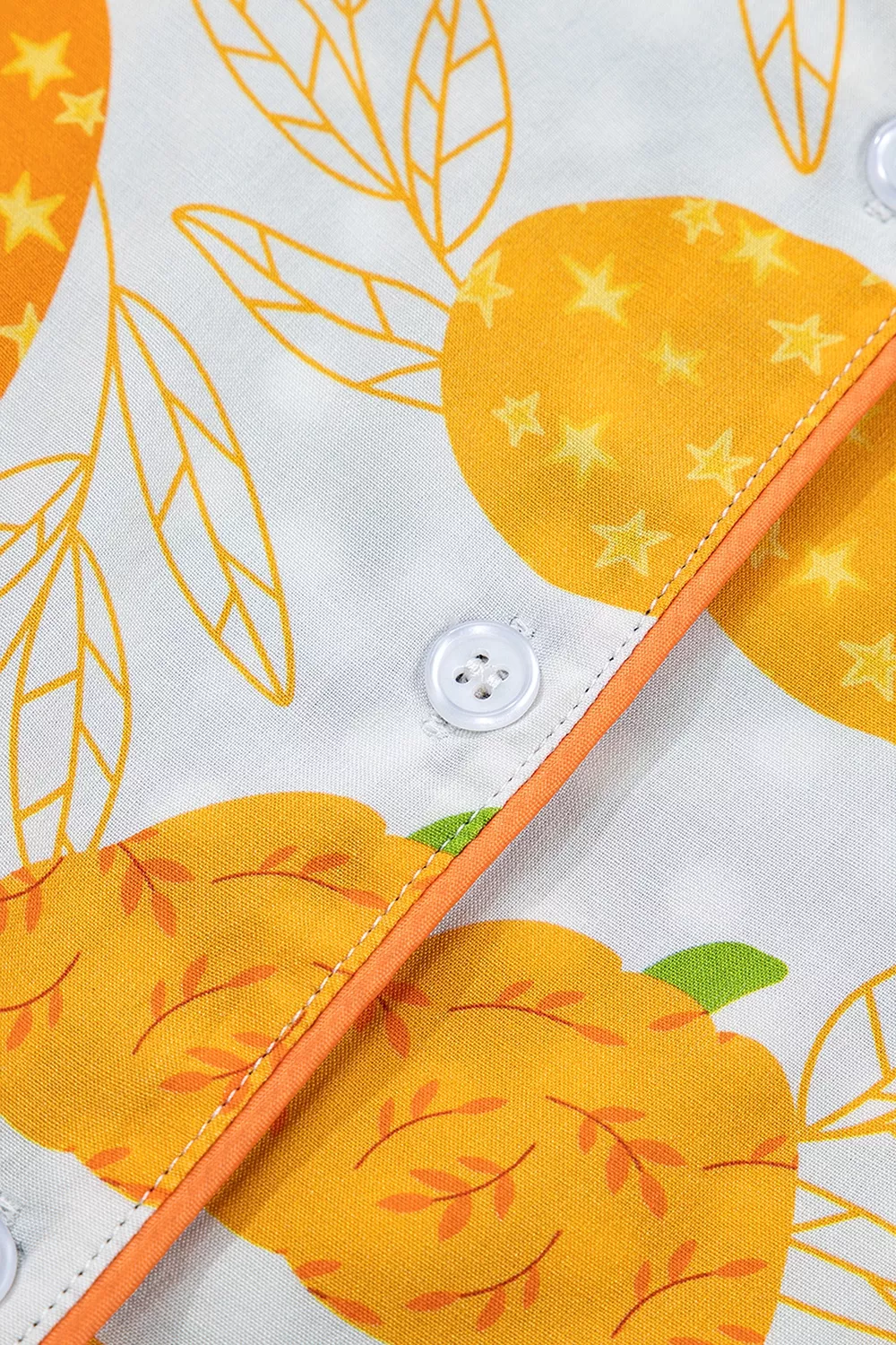 Short Sleeve Pumpkin Print Polka Dot Trim Pocket Placket Lounge Set, image 14