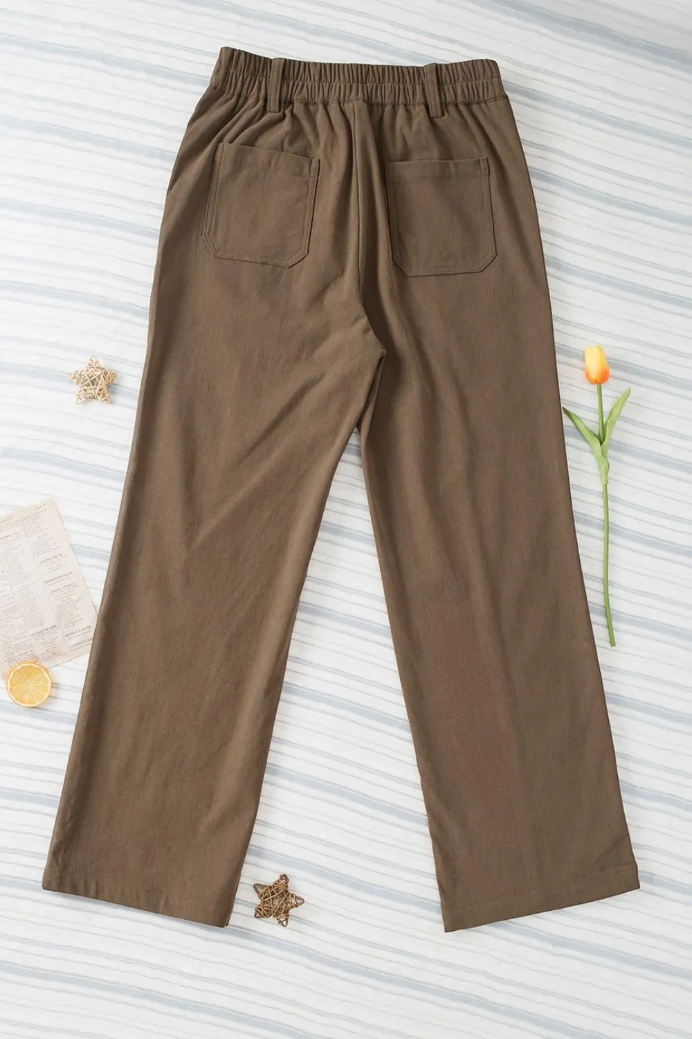 Half Elastic Waist Straight Pants, image 13