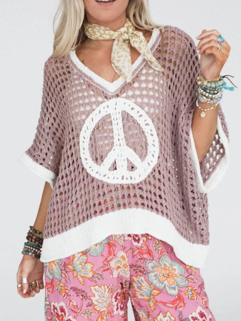 Peace Sign Crochet Knit Cover Up, image 6