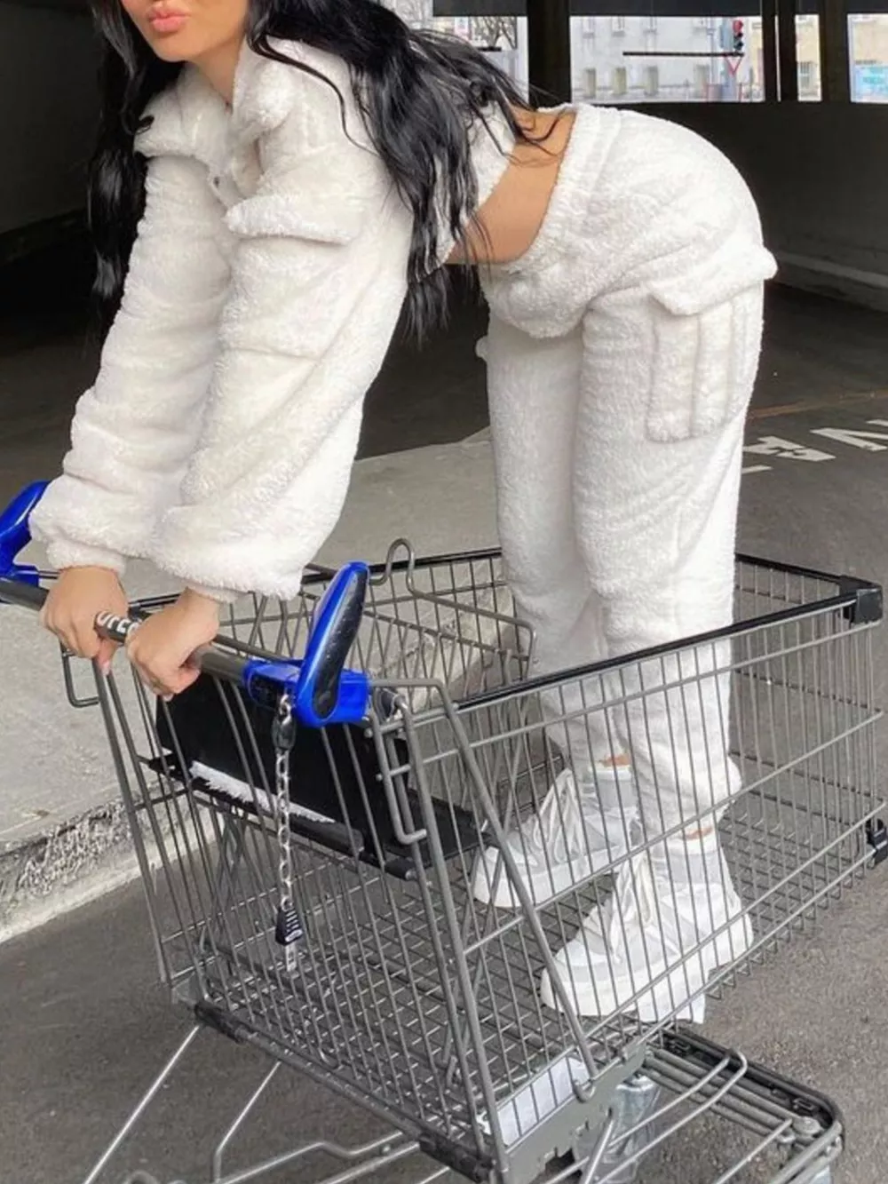 Cozy Plush Crop Top and Cargo Pants Set, image 2