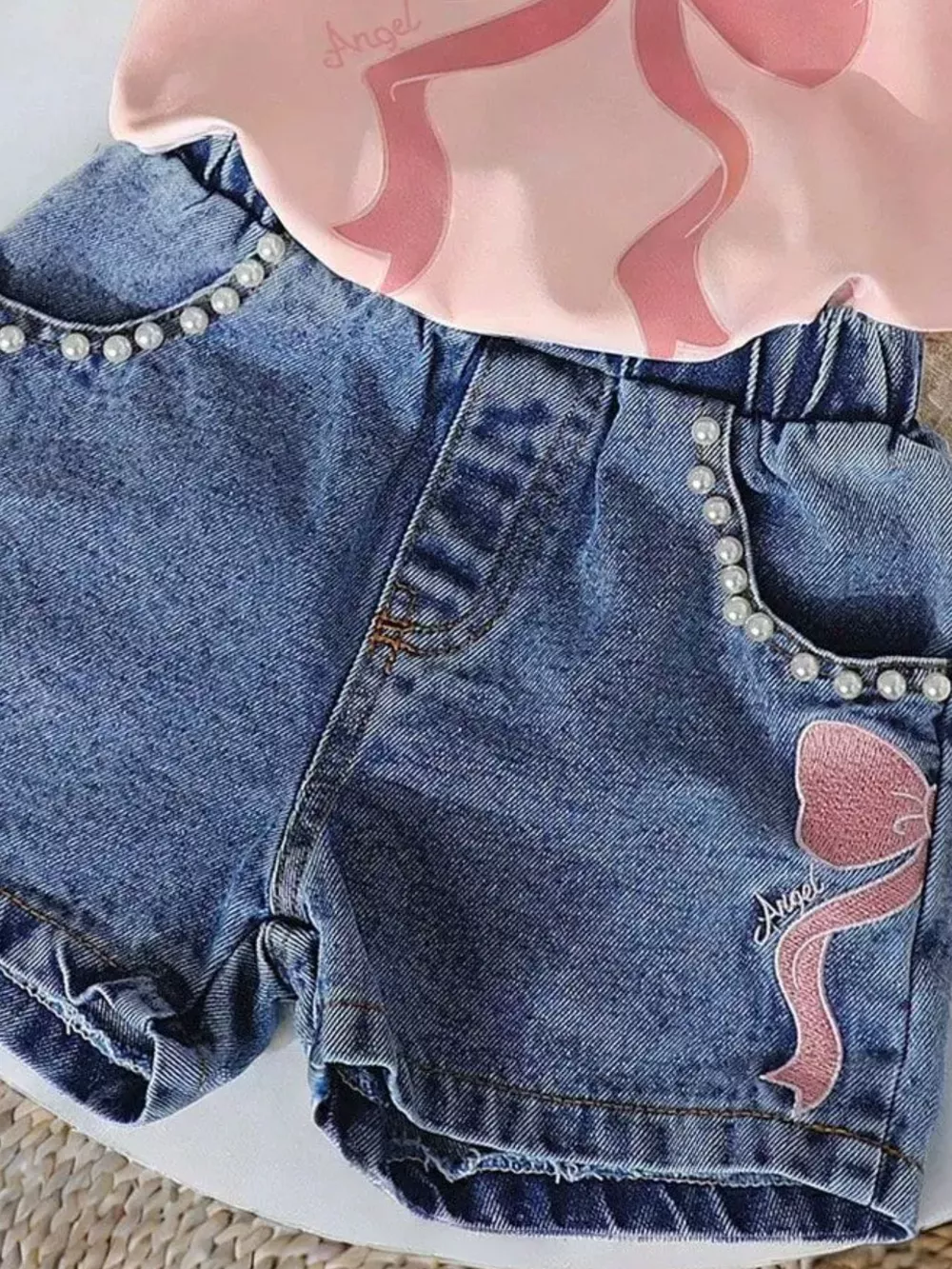 Children's Bowknot T-shirt and Denim Shorts Set, image 12