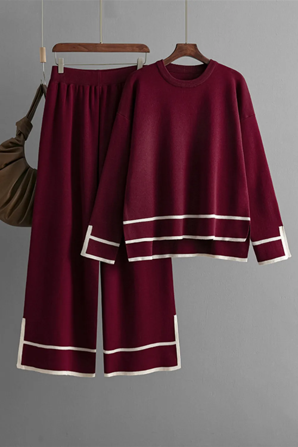 High-Low Round Neck Top and Pants Sweater Set, image 14