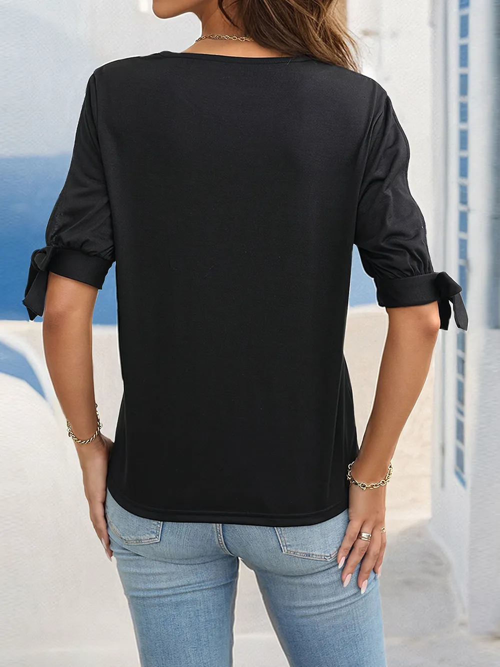 Round Neck Split Sleeve Blouse, image 2