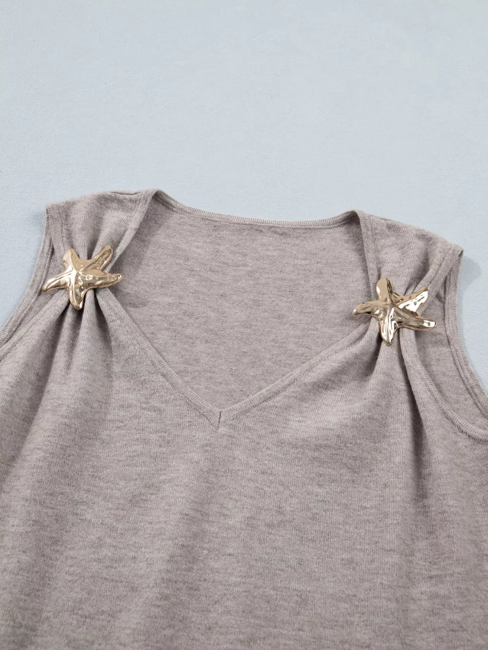 Metal Star Detail V Neck Sweater Knit Tank Top, image 4