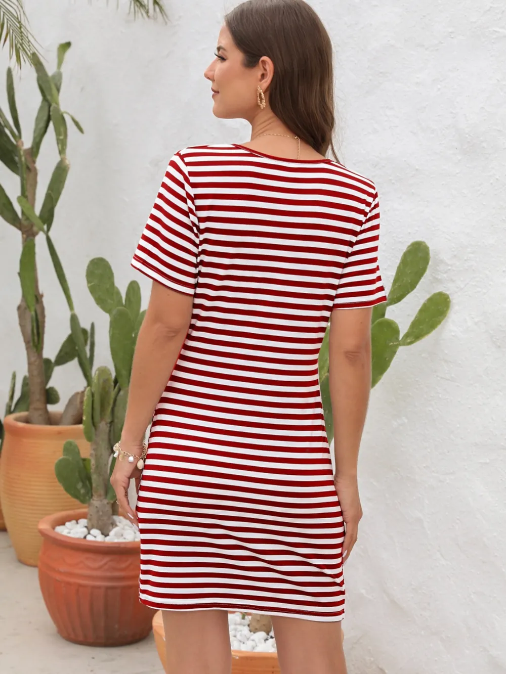 Cutout Striped Round Neck Short Sleeve Dress, image 10