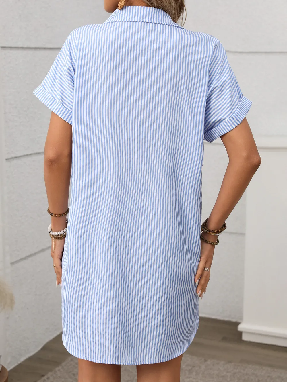 Striped Button Down Short Sleeve Mini Dress, image 6