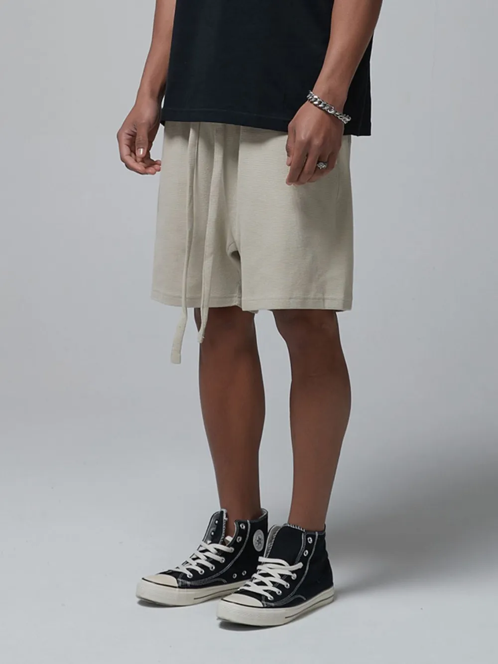 Men's Drawstring Waffle Shorts with Pockets, image 6