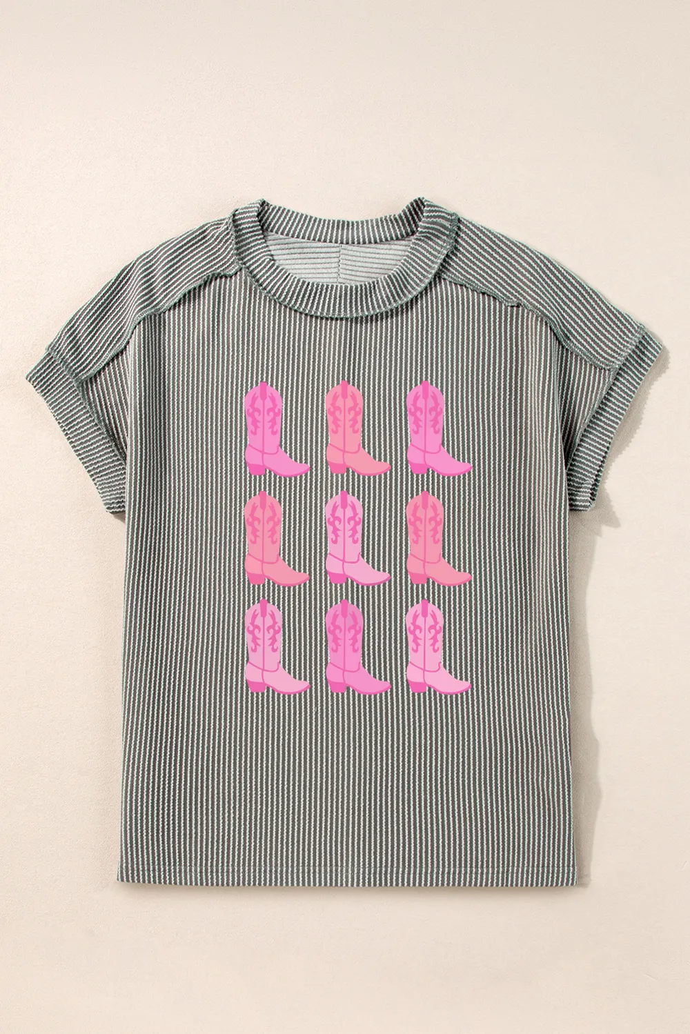 Boots Graphic Striped Round Neck Short Sleeve T-Shirt, image 3