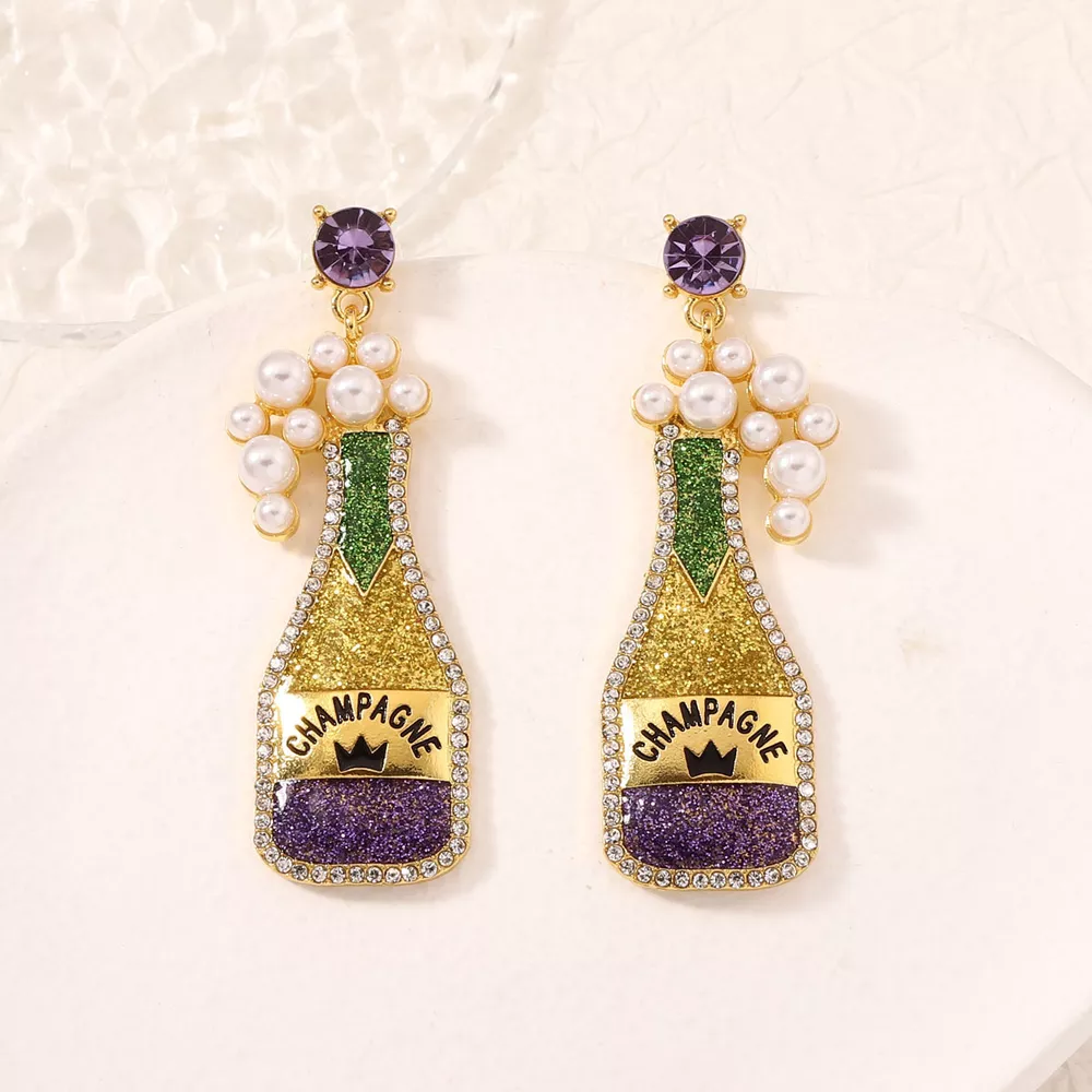 Champagne Bottle Earrings with Pearls, image 3