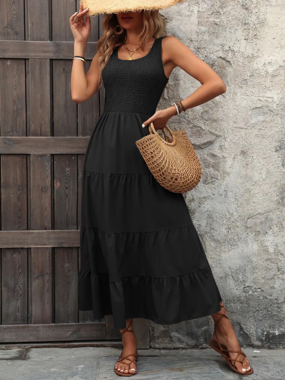 Smocked Scoop Neck Sleeveless Tank Dress, image 15
