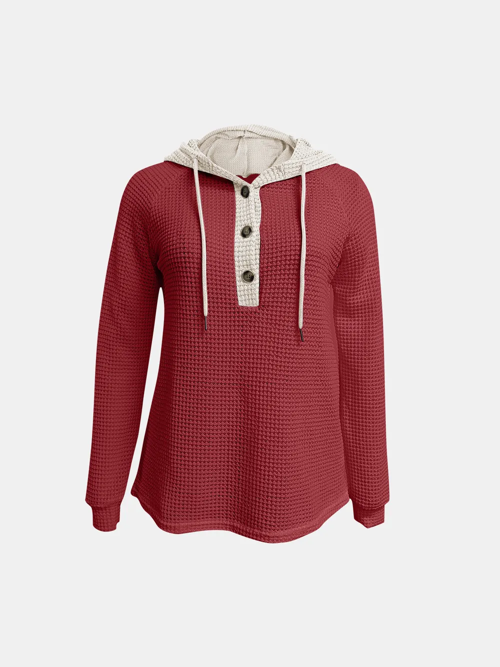 Full Size Waffle-Knit Contrast Long Sleeve Hoodie, image 4