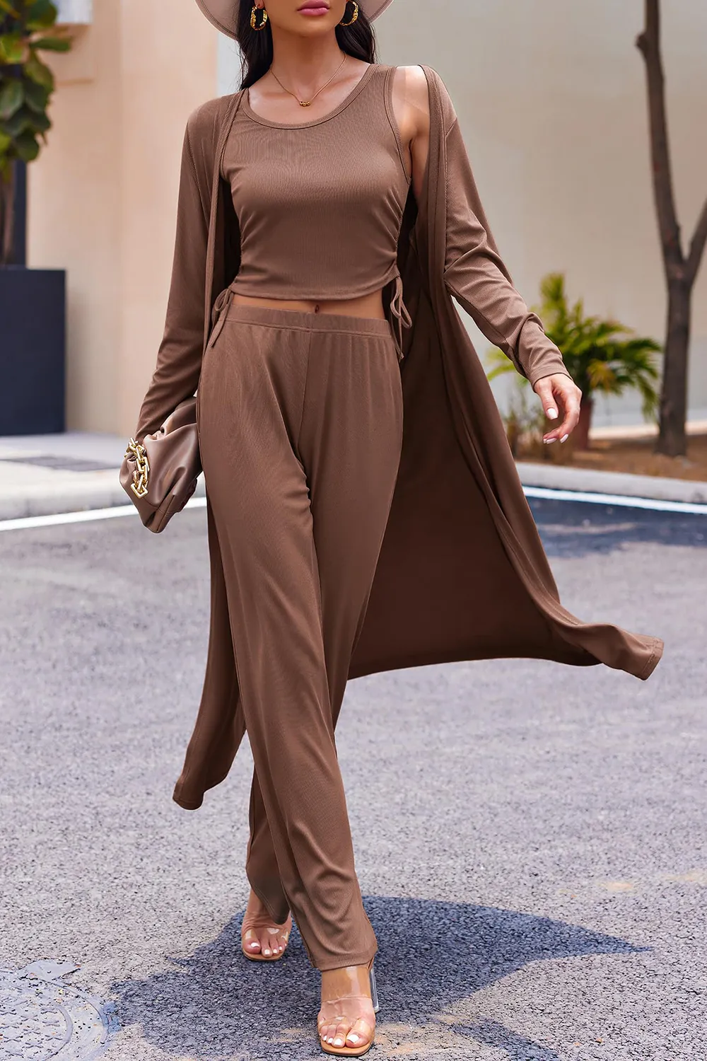 Drawstring Tank, Long Sleeve Cover Up and Pants Set, image 21