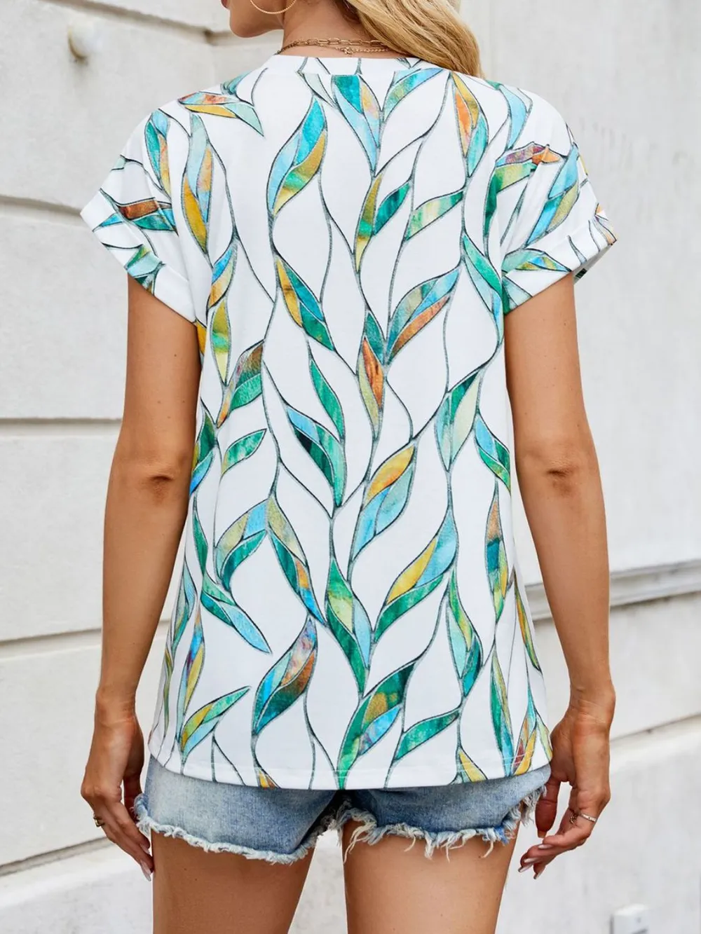 Printed Round Neck Short Sleeve Top, image 5