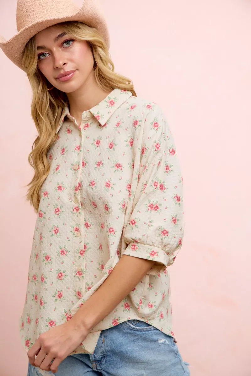 Flower Printed Short Dolman Blouse Top, image 5