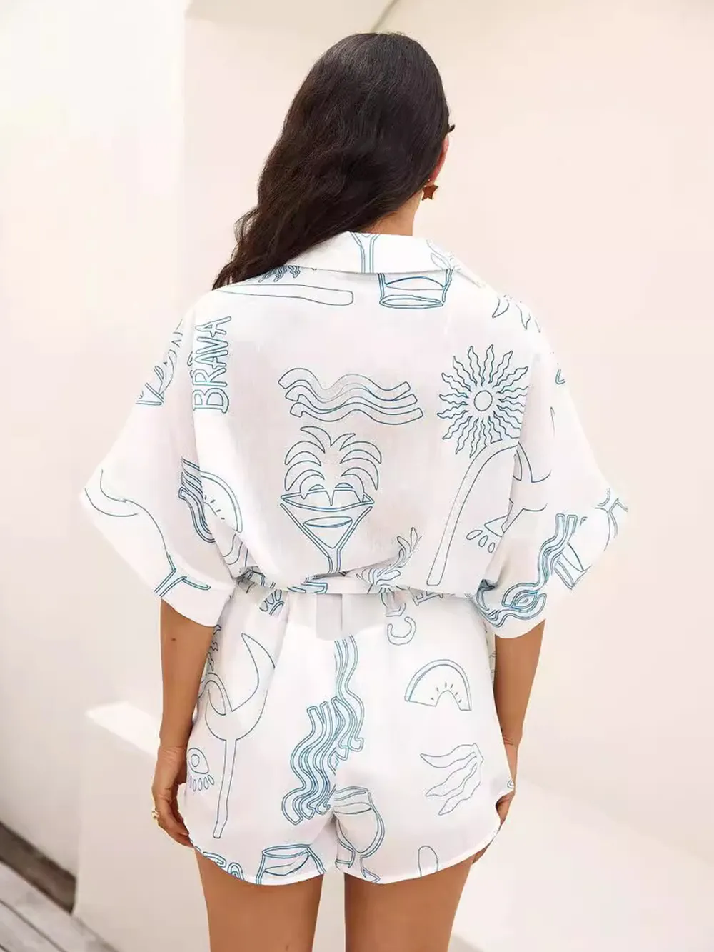 Printed Collared Neck Half Sleeve Romper, image 2