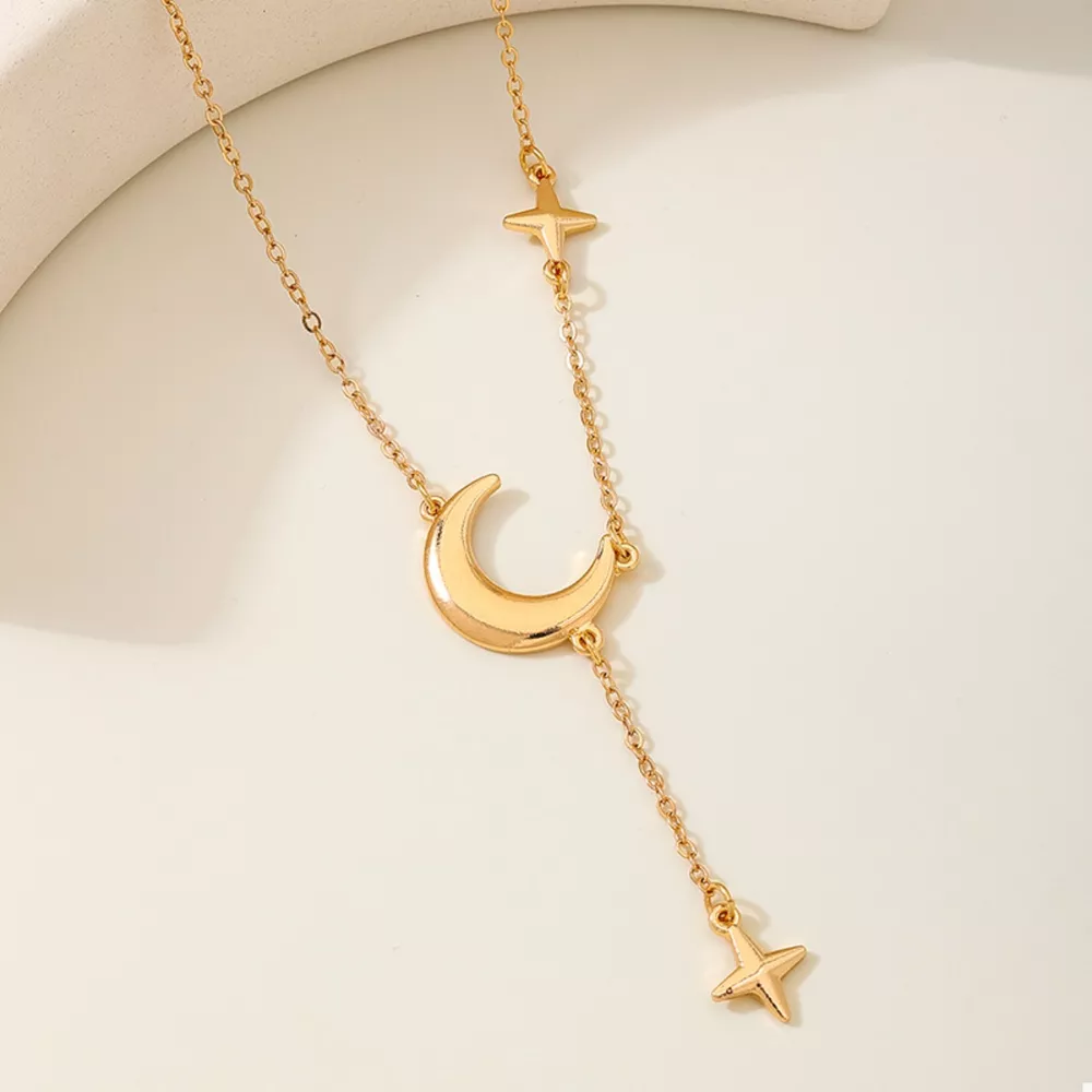 18K Gold-Plated Moon and Star Gold Chain Necklace, image 2