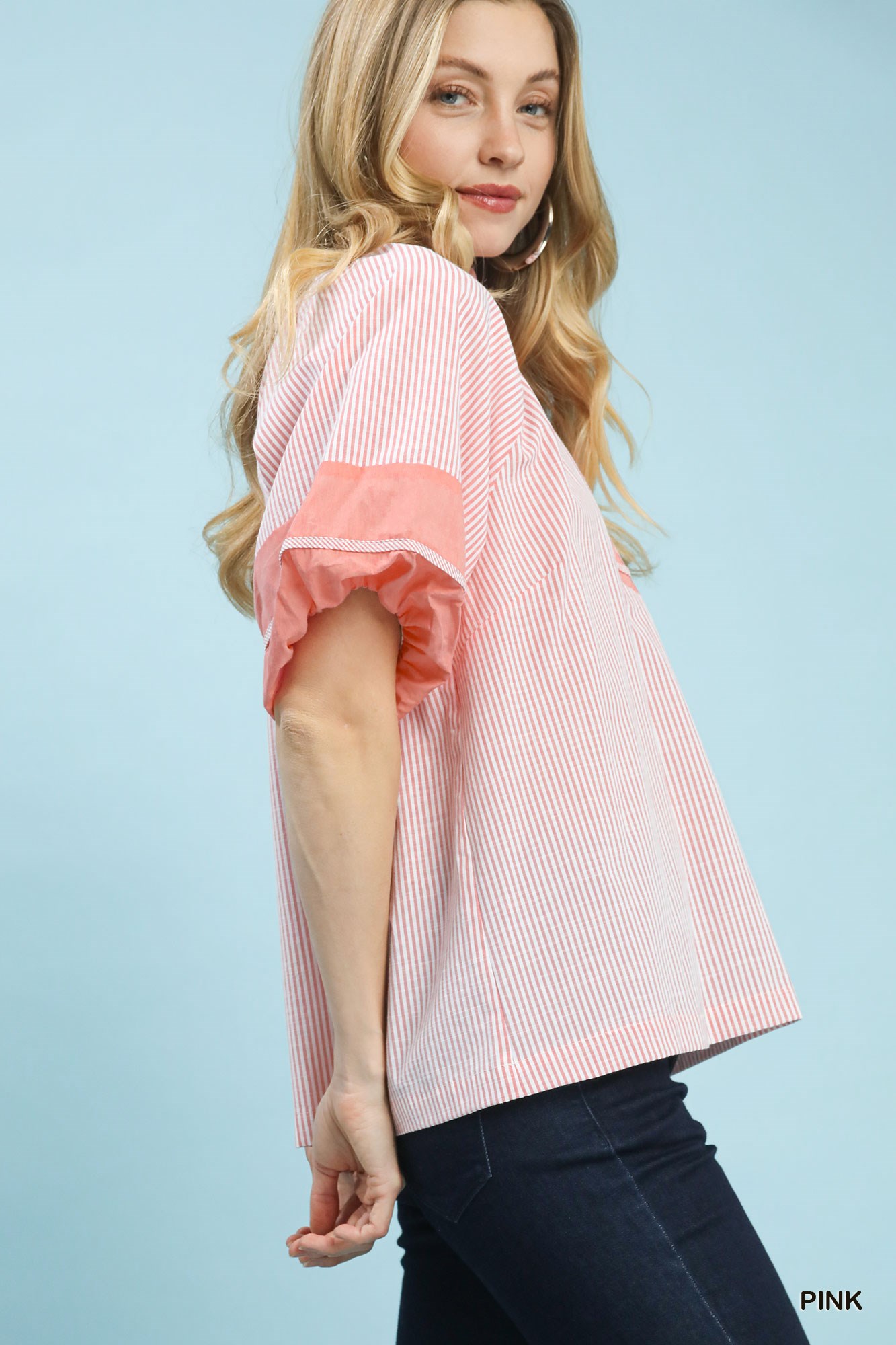 Striped Mixed Puff Sleeve Blouse, image 3