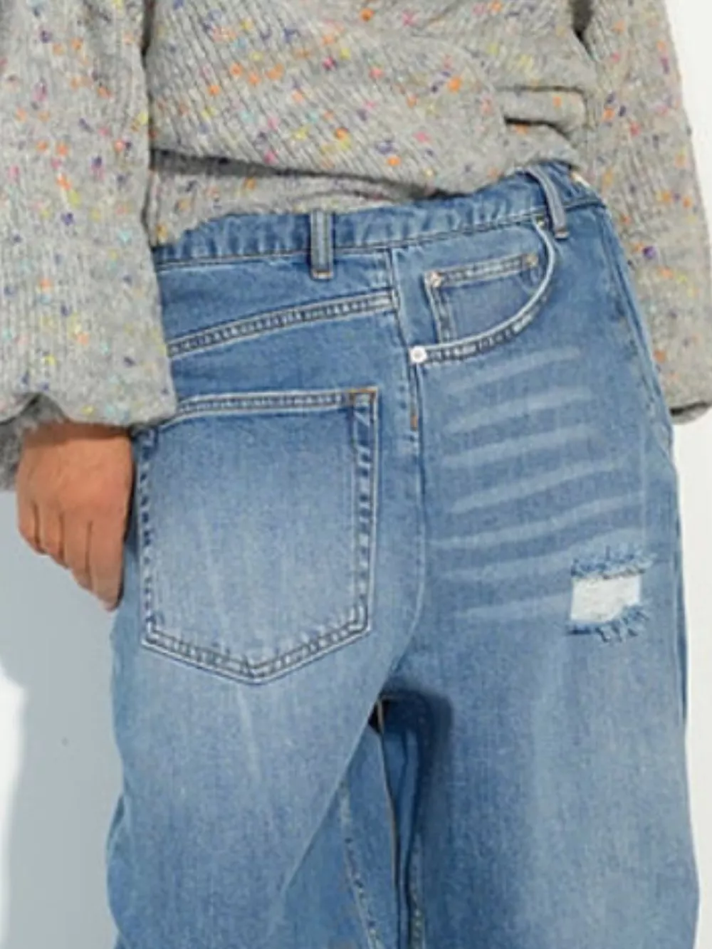 High-Waisted Distressed Wide-Leg Denim Jeans, image 3