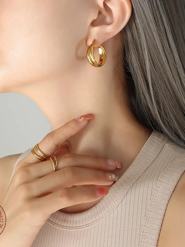 18K Gold-Plated Titanium Steel Huggie Earrings, image 3