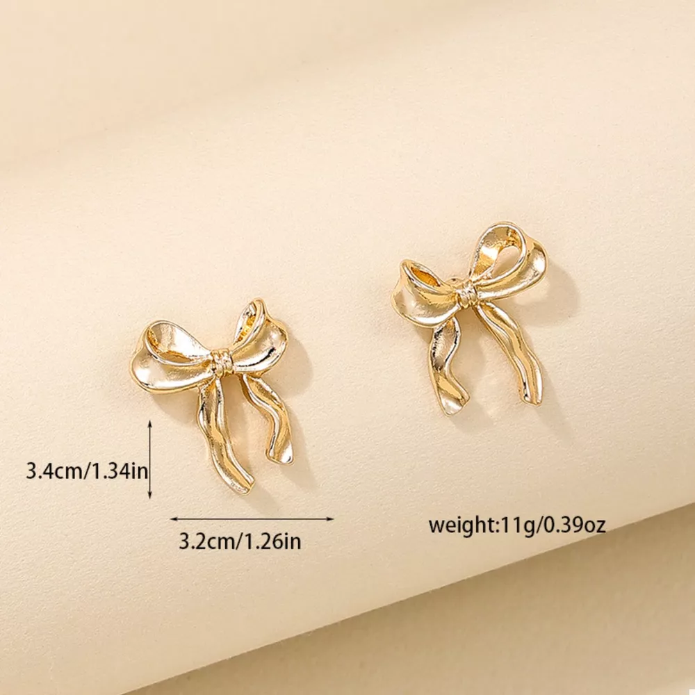18K Gold-Plated Alloy Bow Stud Earrings, image 4