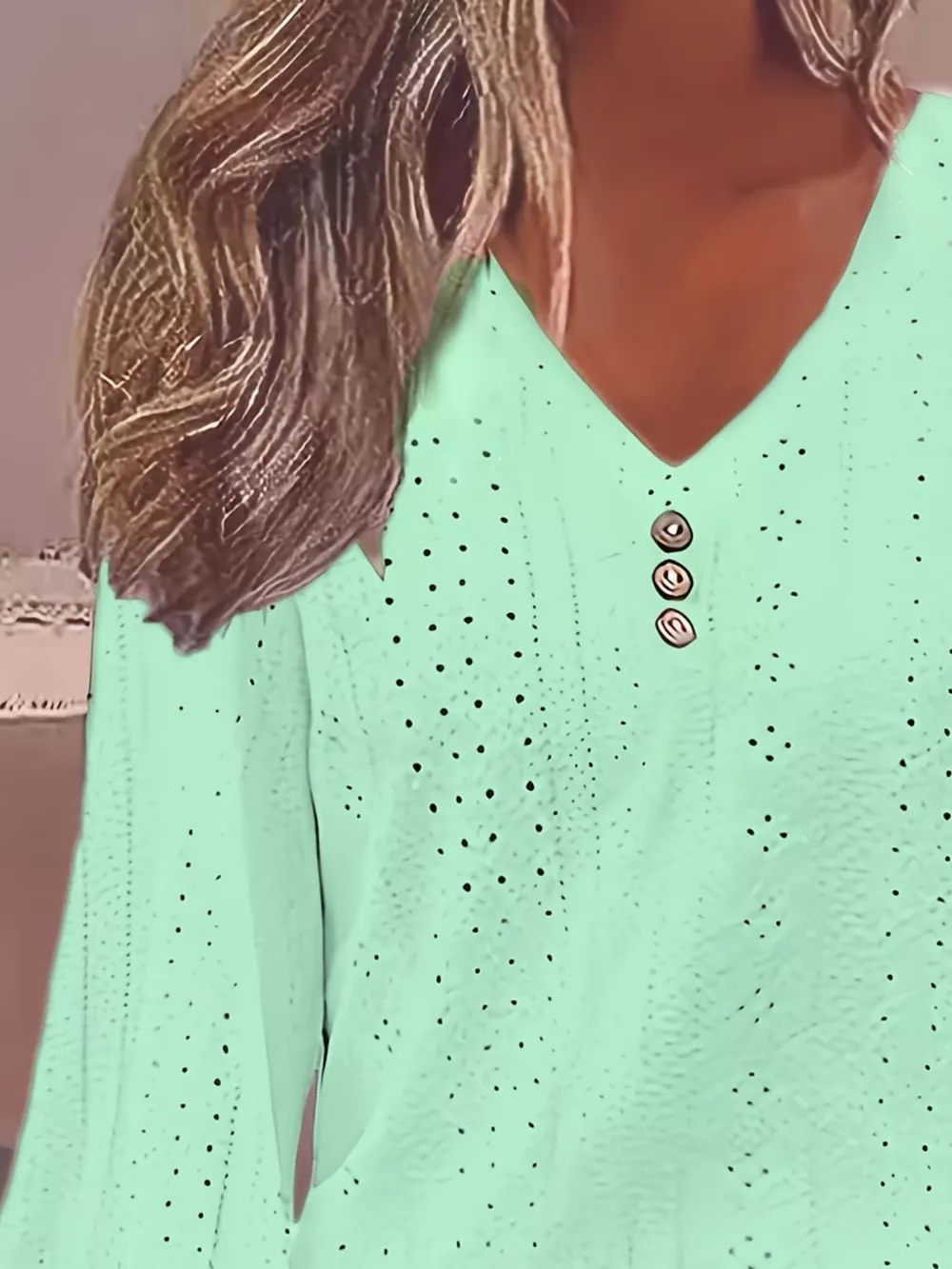 Plus Size Eyelet V-Neck Flounce Sleeve Blouse, image 27