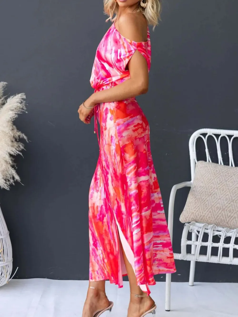 One Shoulder Printed Dress with Slit, image 12
