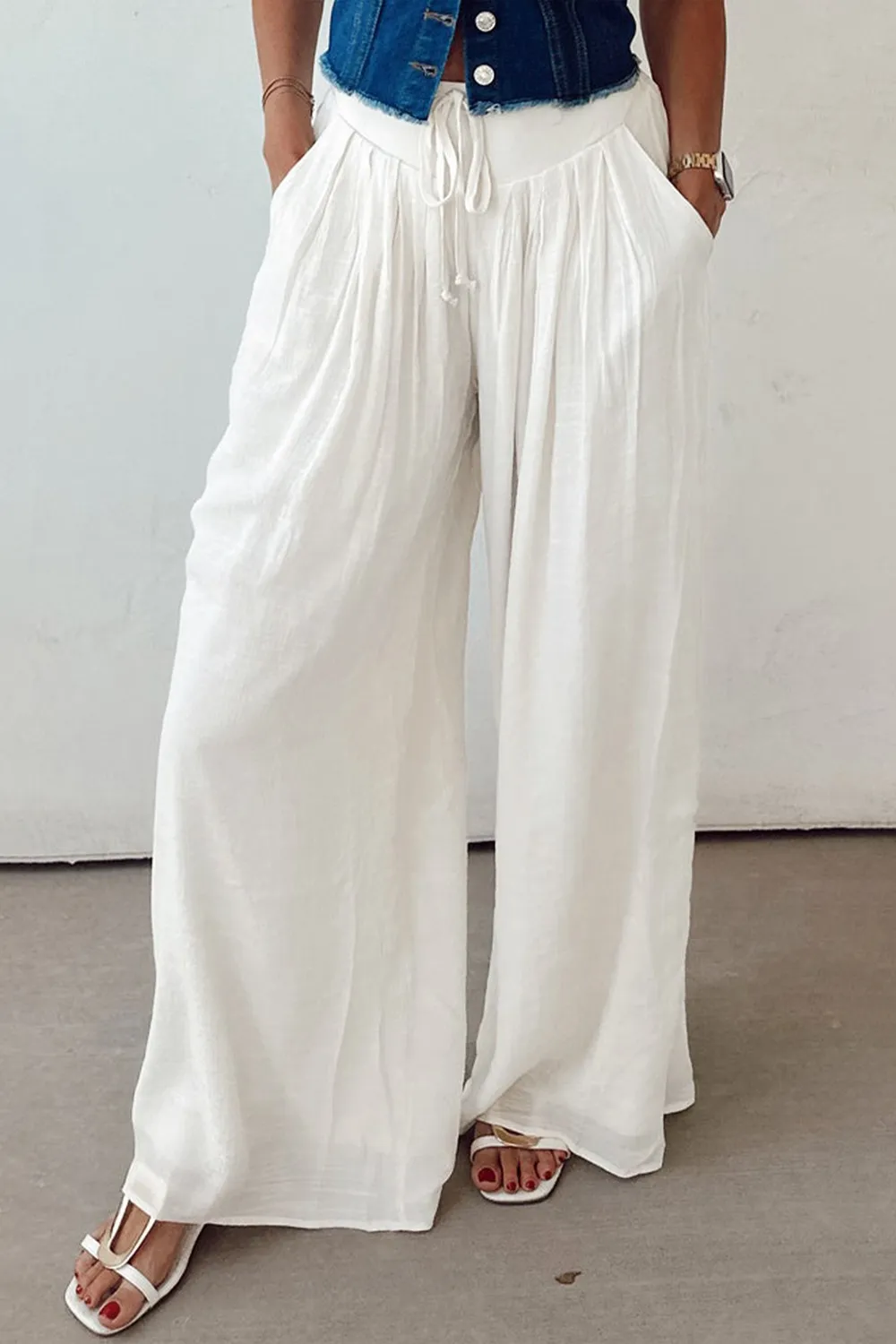 Flowy Wide Leg Pants with Drawstring Waist, image 5