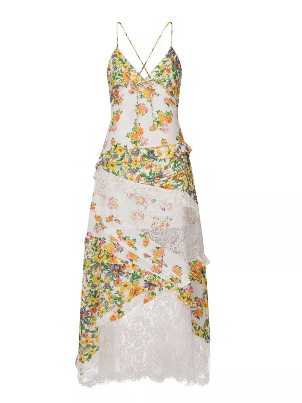 Lace Floral Print Ruffle Trim Maxi Dress, image 20