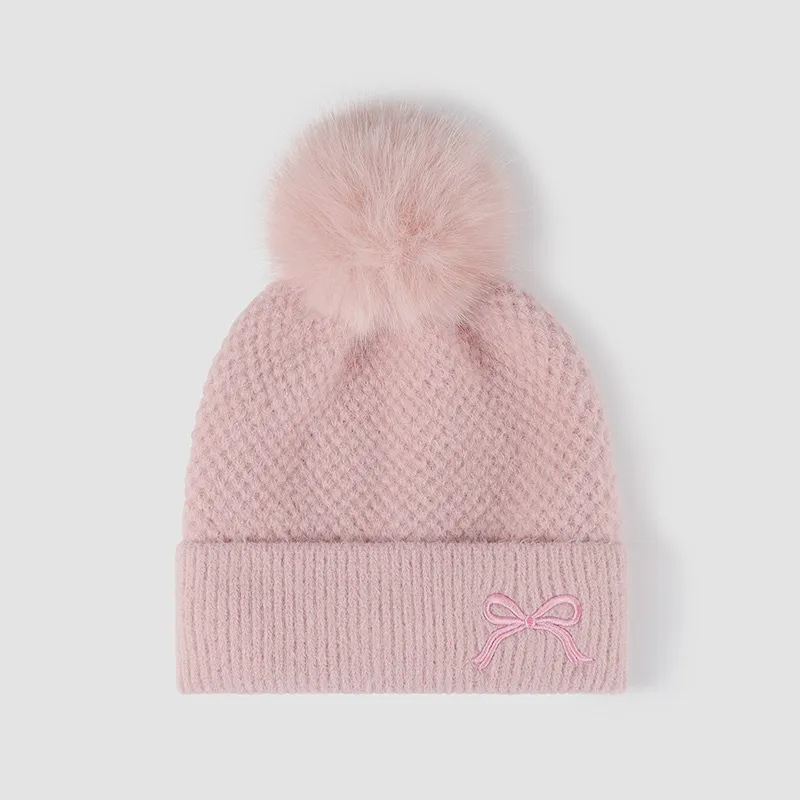 Thermal Bow Knit Hat with Pompom, image 2