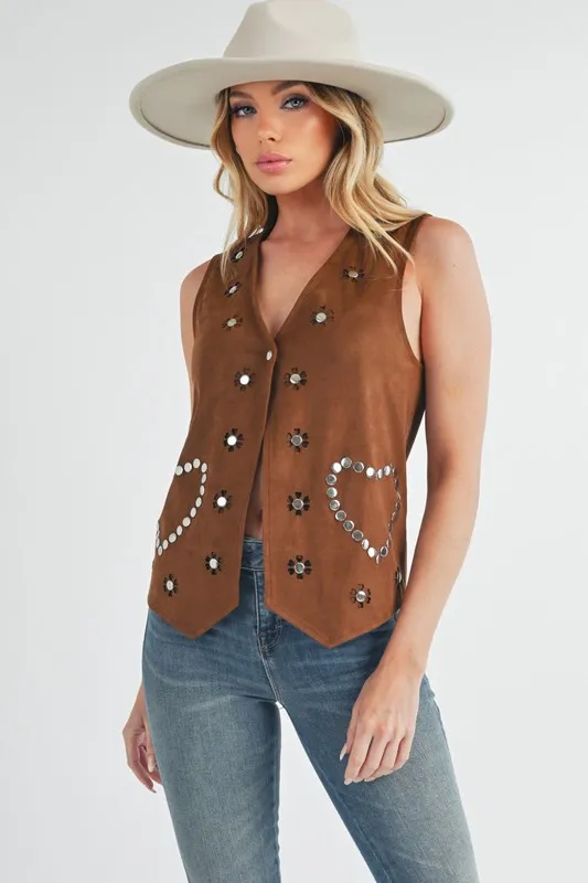 Heart Rivet Detail Suede Vest Coat, image 3