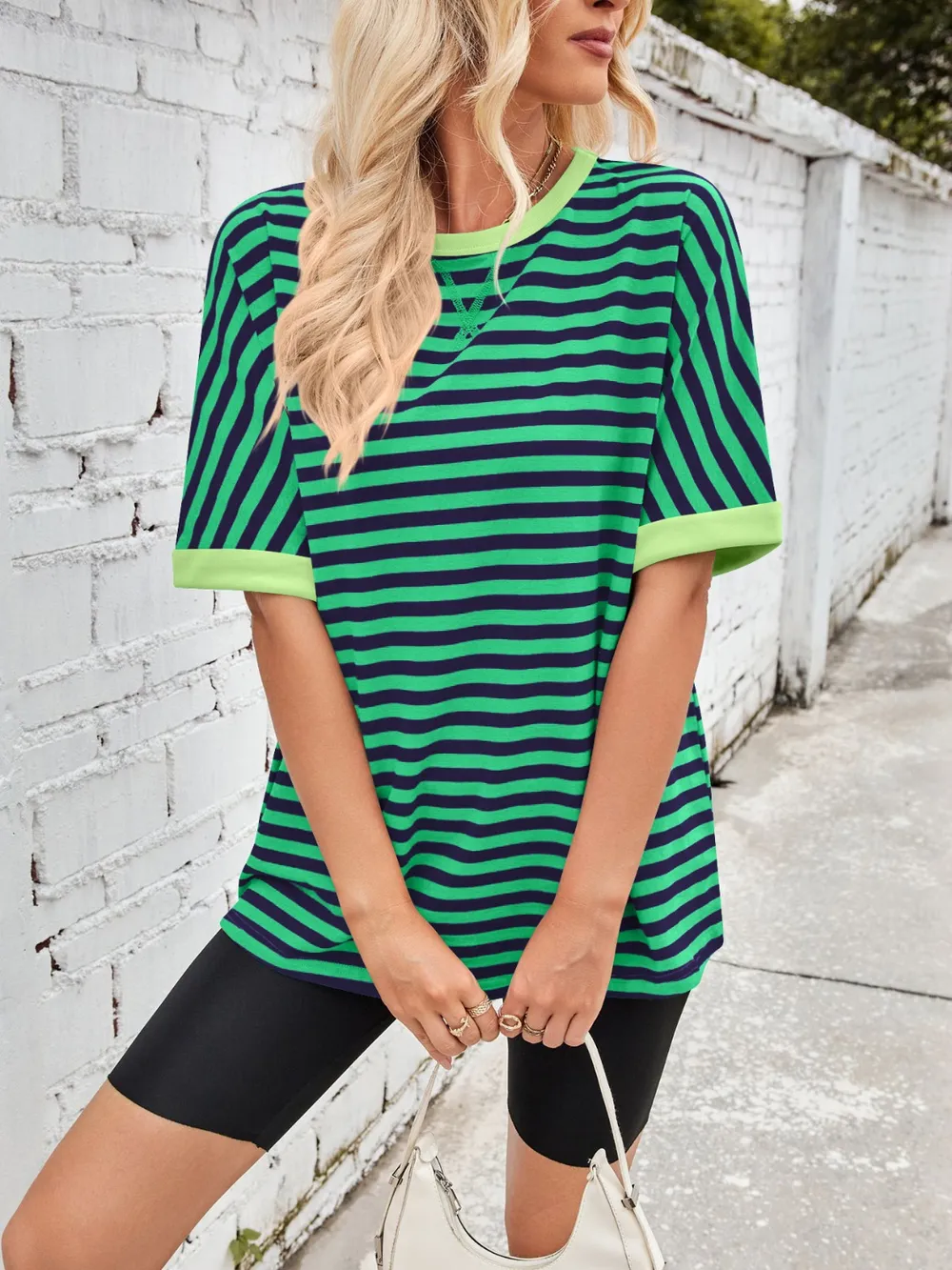 Striped Round Neck Half Sleeve T-Shirt, image 34