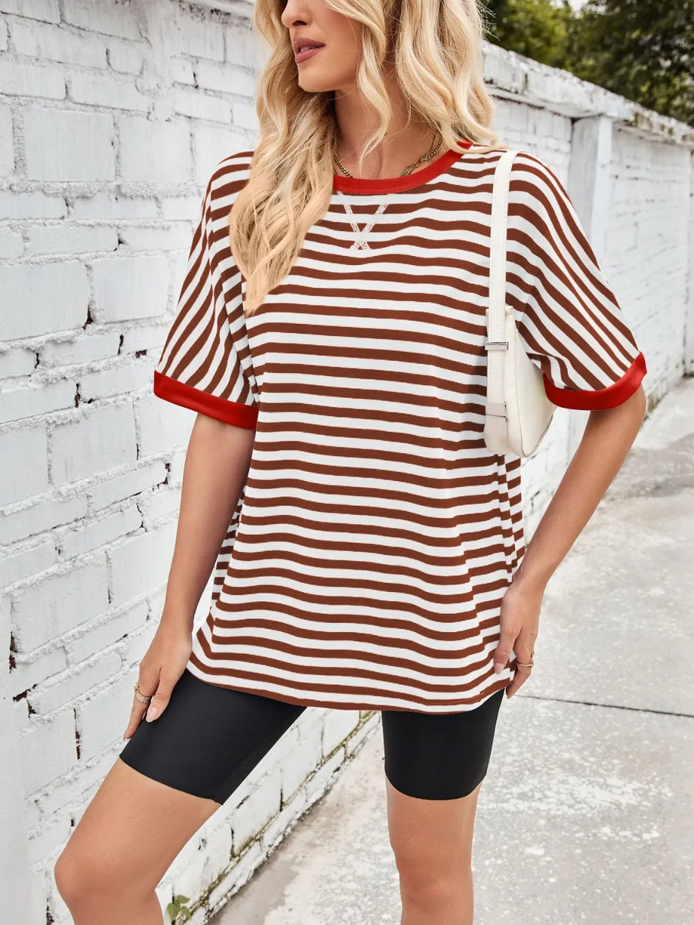 Striped Round Neck Half Sleeve T-Shirt, image 26