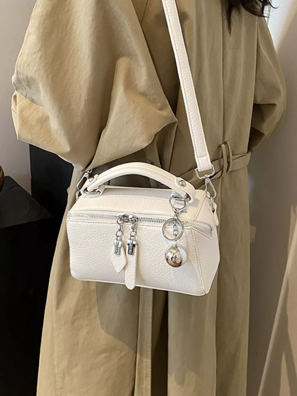 Textured Leather Handbag, image 7