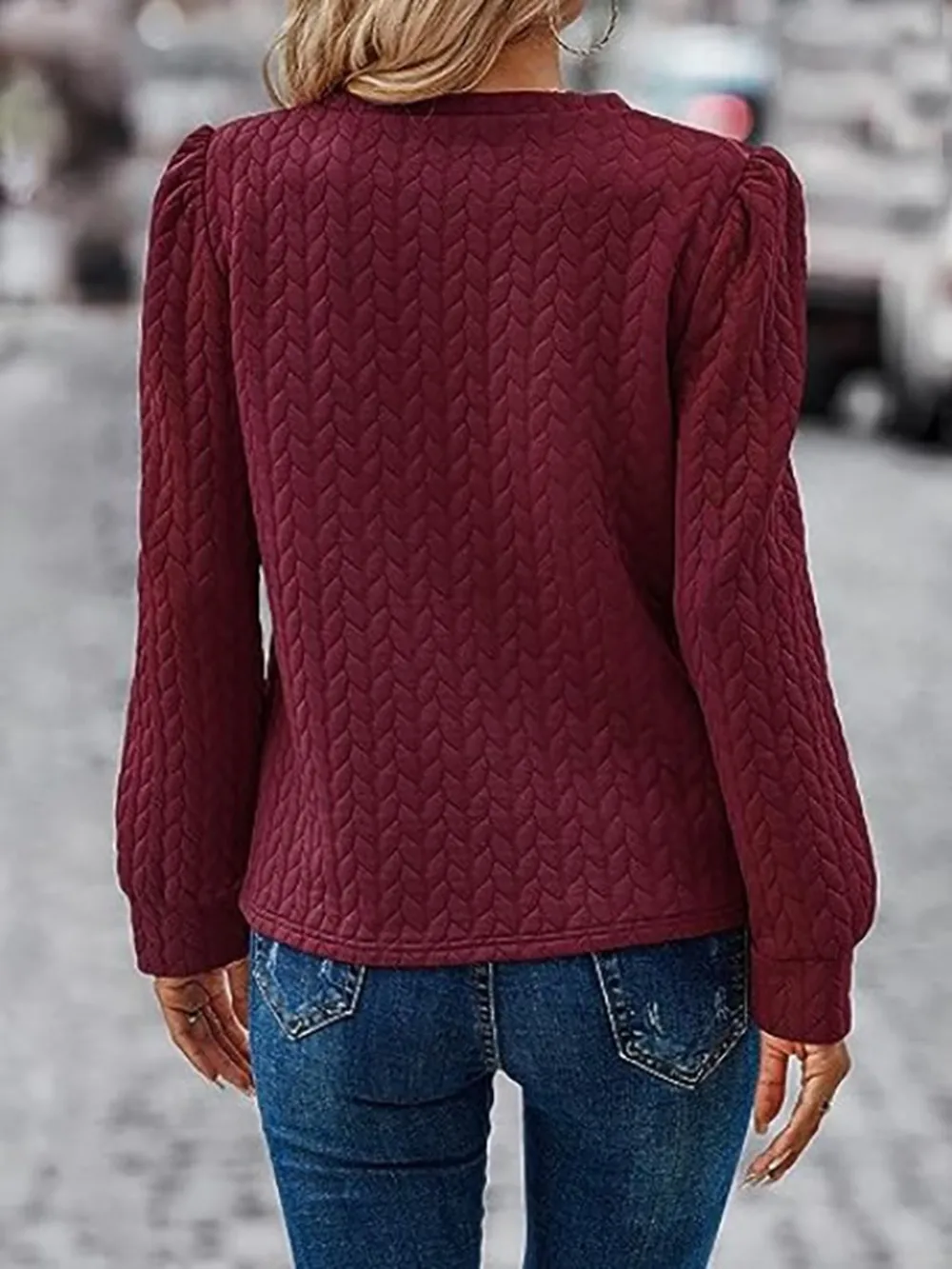 Textured Round Neck Long Sleeve Sweatshirt, image 12