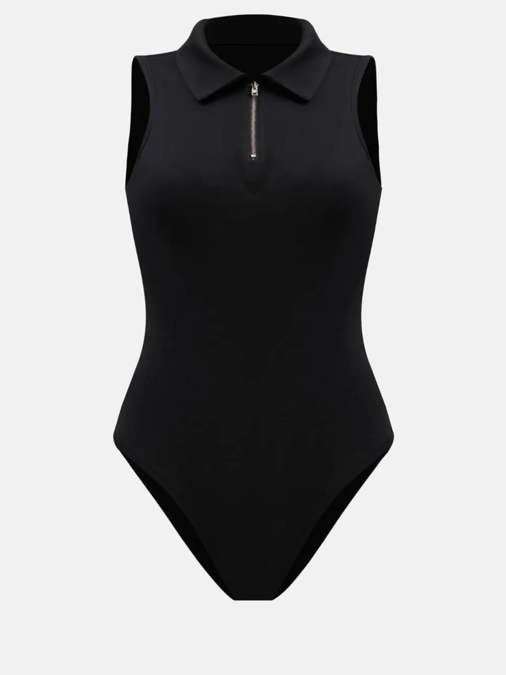 Quarter Zip Collared Neck Sleeveless Bodysuit, image 5