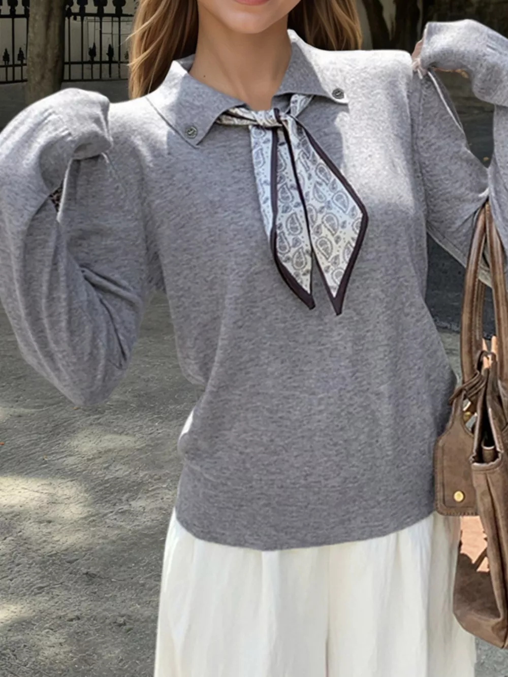 Scarf-Accented Long Sleeve Sweater, image 8