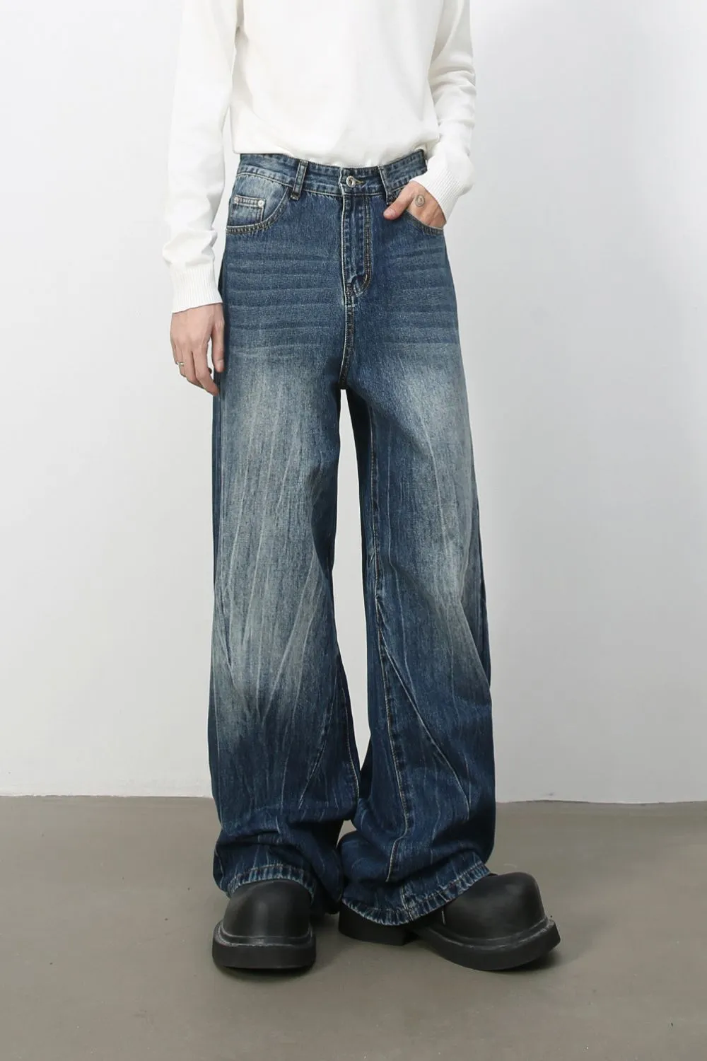 Men's Wide Leg Jeans with Pockets, image 3