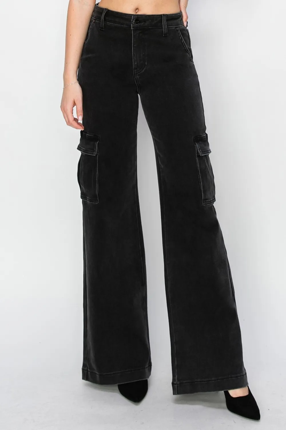 Full Size High Rise Wide Leg Cargo Jeans, image 4