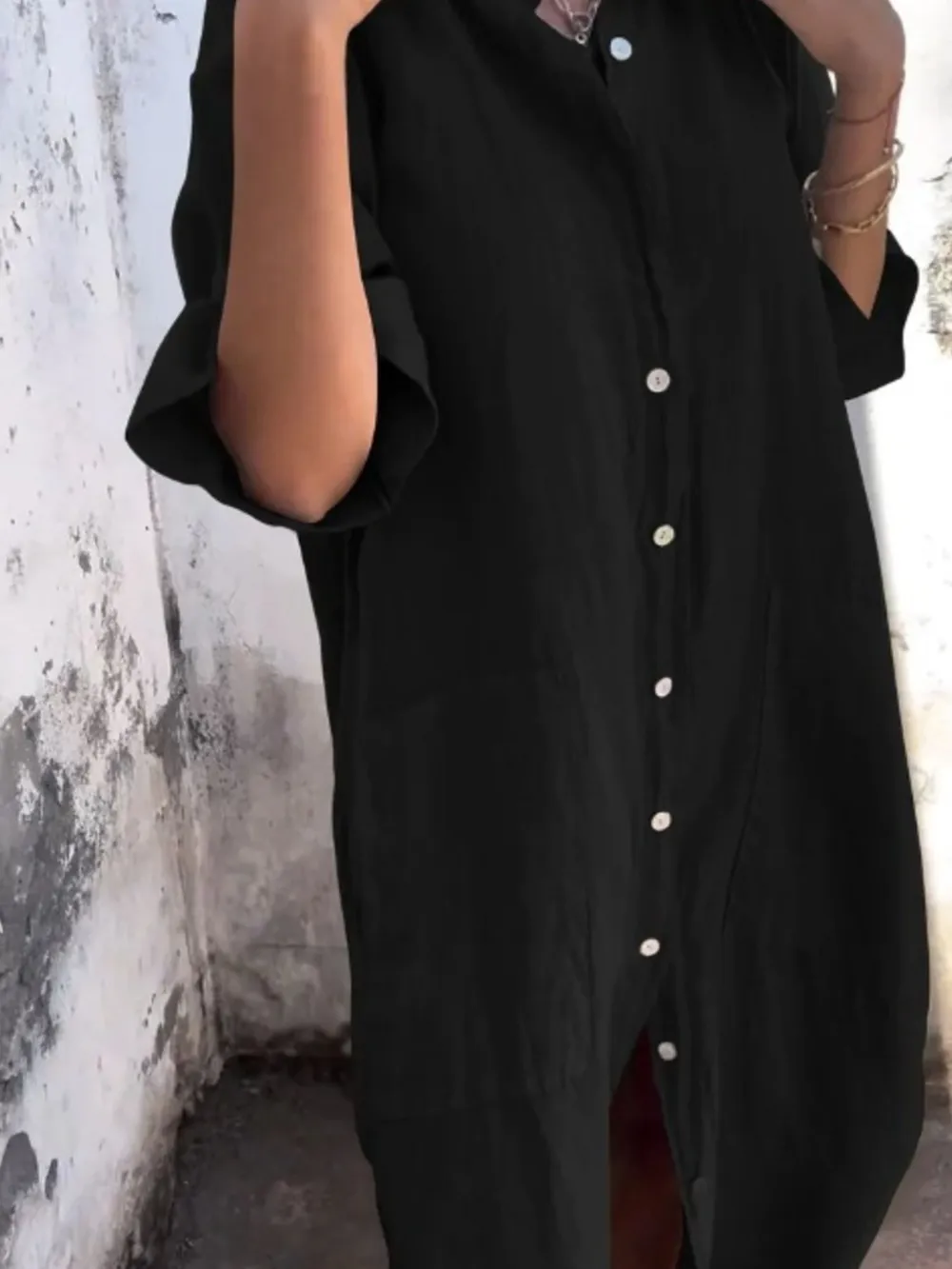 Full Size Casual Linen Button-Down Shirt Dress Plus Size, image 11