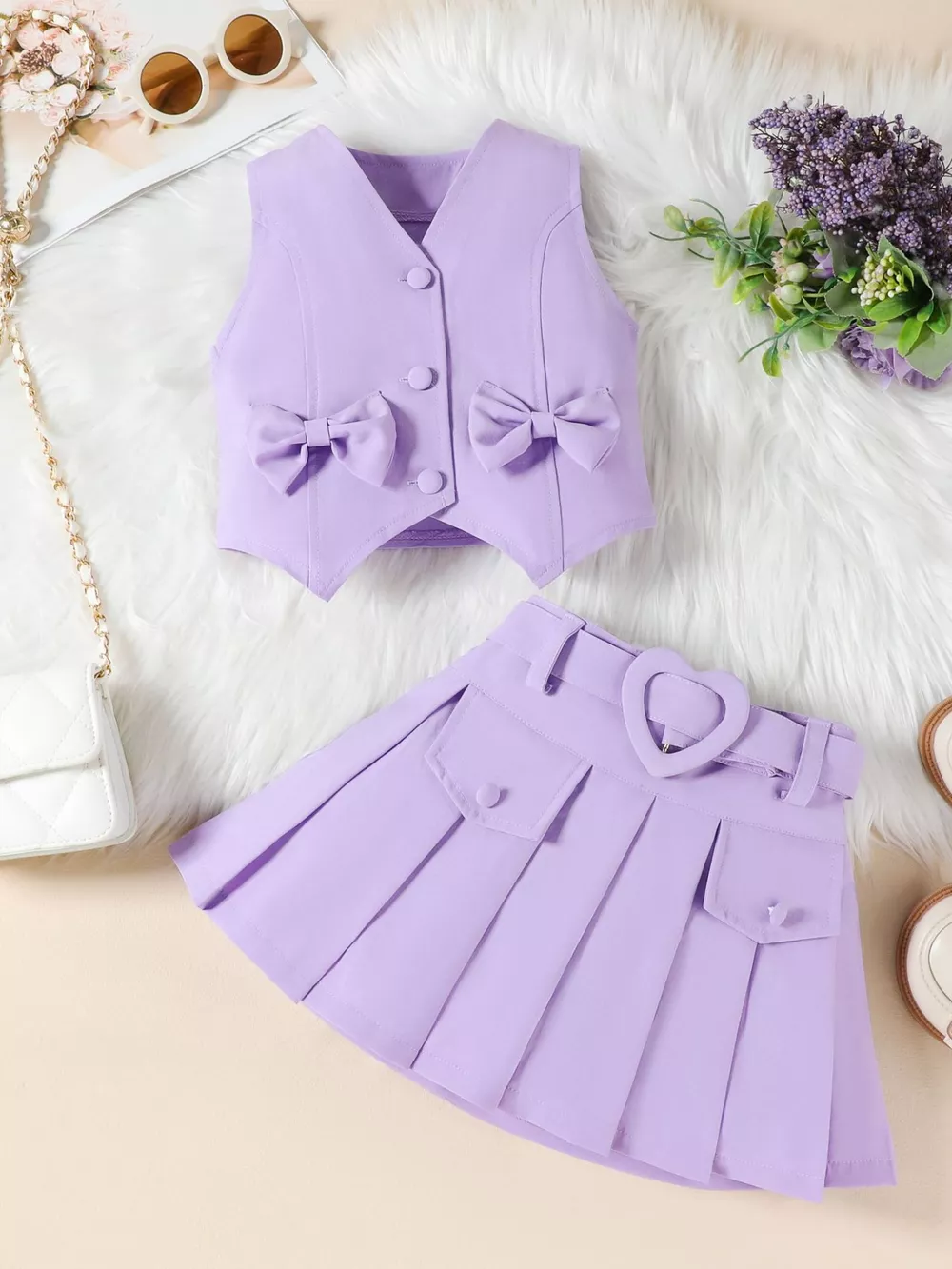 Children's Bowknot Vest & Pleated Skirt Set, image 13