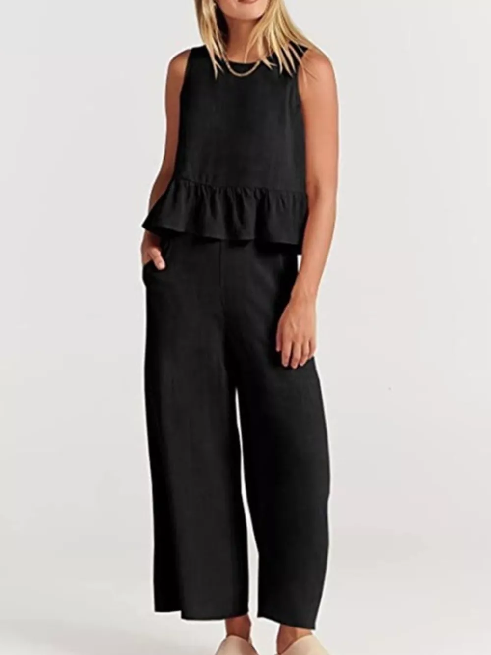 Full Size Ruffled Hem Sleeveless Top and Wide-Leg Pants Set Plus Size, image 10