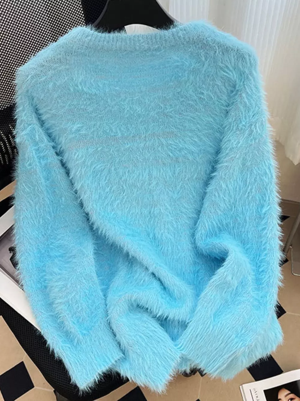 Men's Plus Size Cartoon Graphic Fuzzy Sweater, image 3