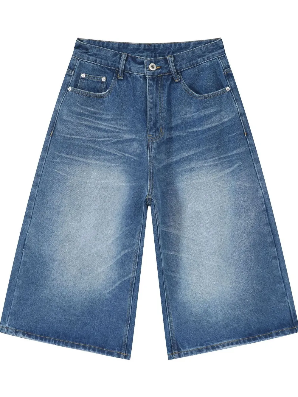 Men's Washed Denim Shorts with Pockets, image 6