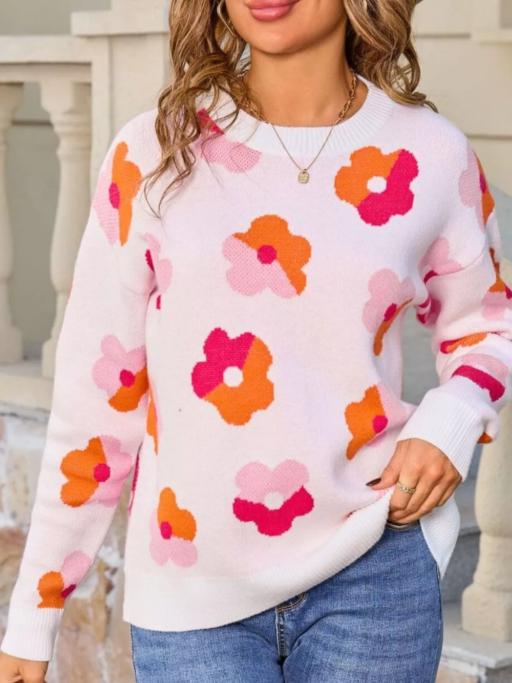 Floral Crew Neck Long Sleeve Sweater, image 14