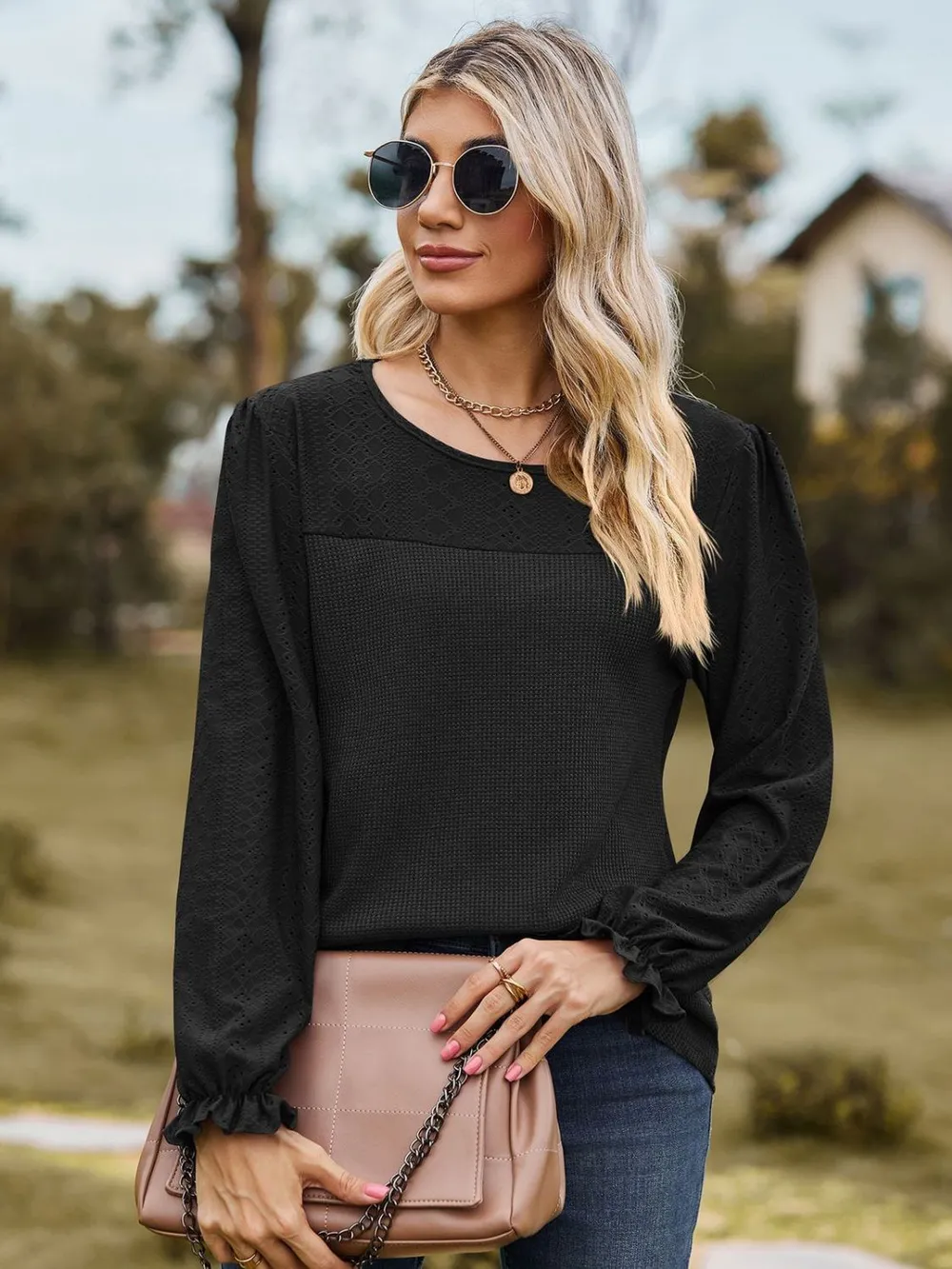 Round Neck Flounce Sleeve Top, image 10