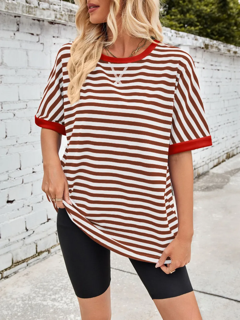 Striped Round Neck Half Sleeve T-Shirt, image 25