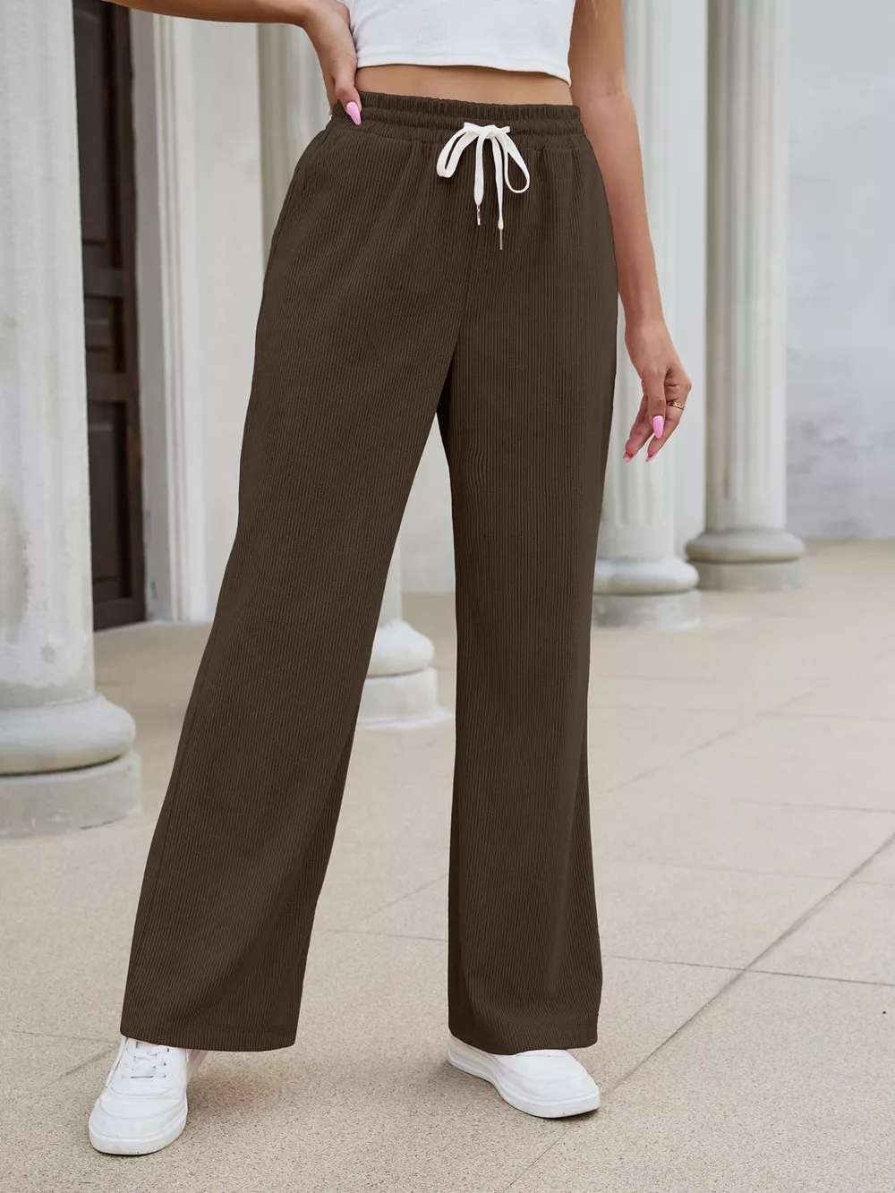 High-Waisted Drawstring Wide-Leg Casual Pants, image 9