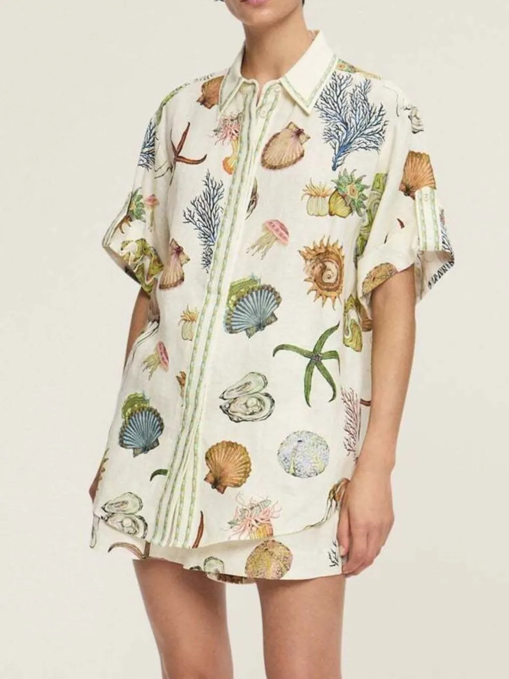 Printed Button Up Shirt and Shorts Set, image 7